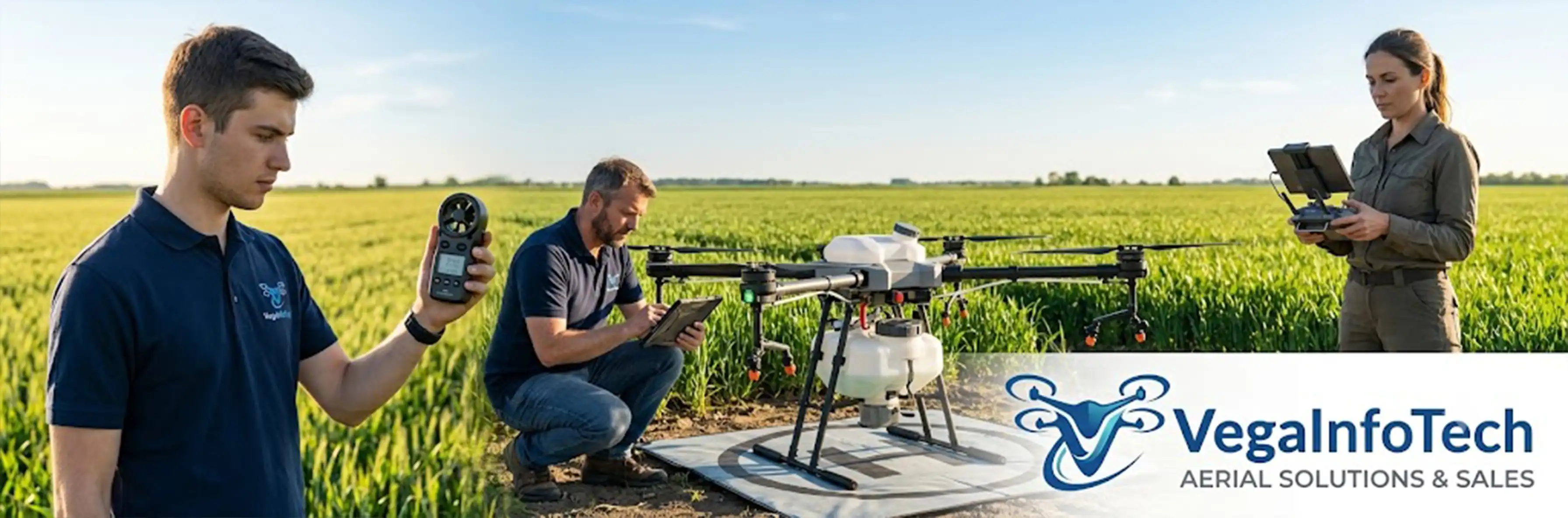 Employees are monitoring the Airflow & Drone Settings before flying